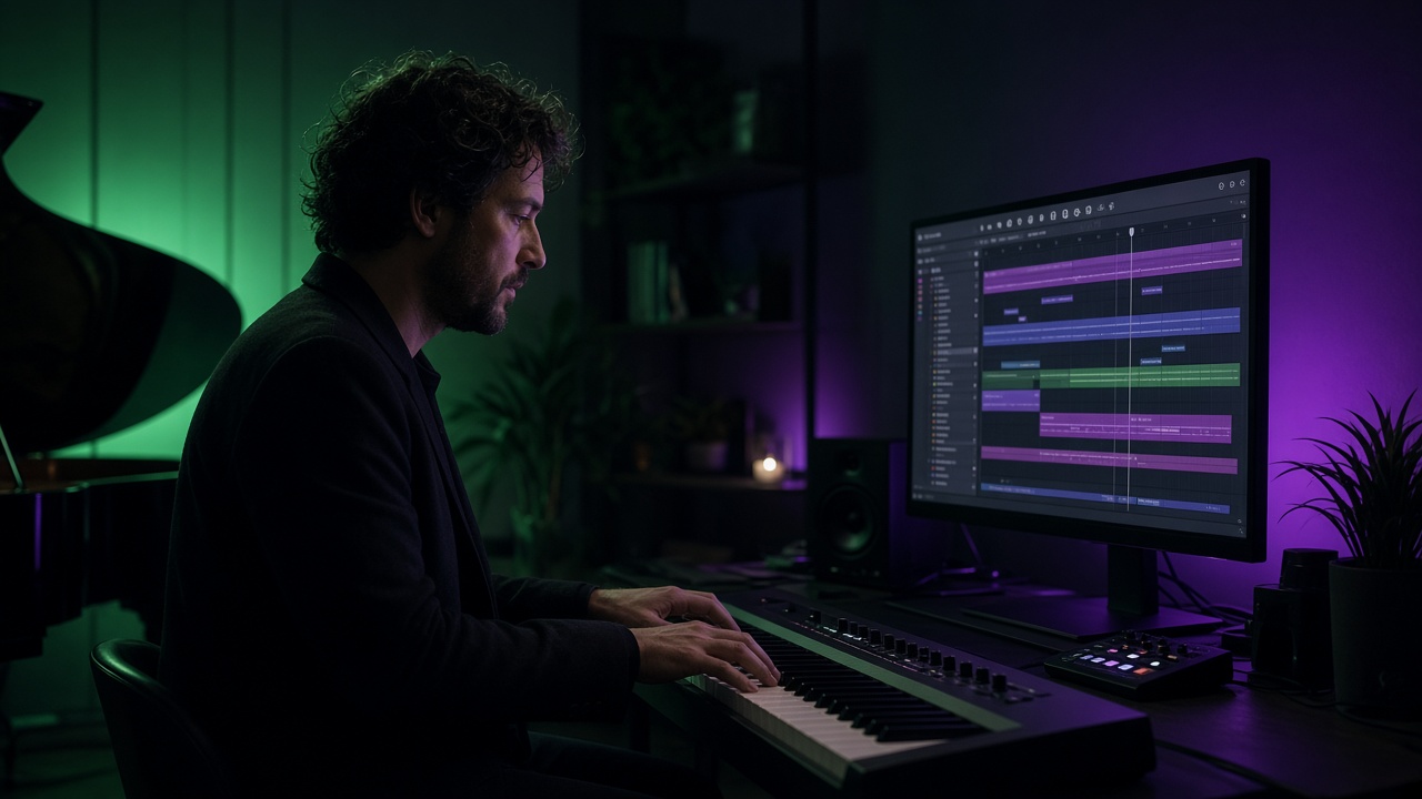 Composer at piano