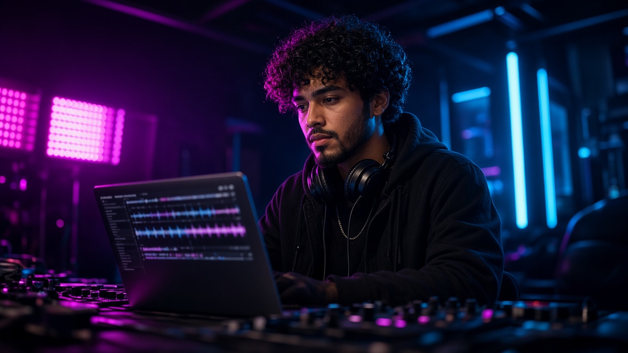 DJ and producer in neon studio